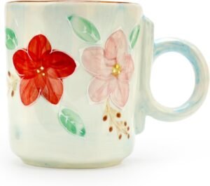 Cute Ceramic Coffee Mugs Gifts for Women Birthday Mom Grandma Mugs Fancy Japanese Tea Cup Unique Porcelain Flower Mug Female Christmas Valentine Mothers Day Gift Floral Teacup Pretty Girly Enamel Mug