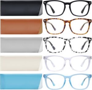 VIDEBLA 5 Pack Blue Light Blocking Reading Glasses,Spring Hinge Readers for Women Men,Anti UV Ray Filter Nerd Eyeglasses