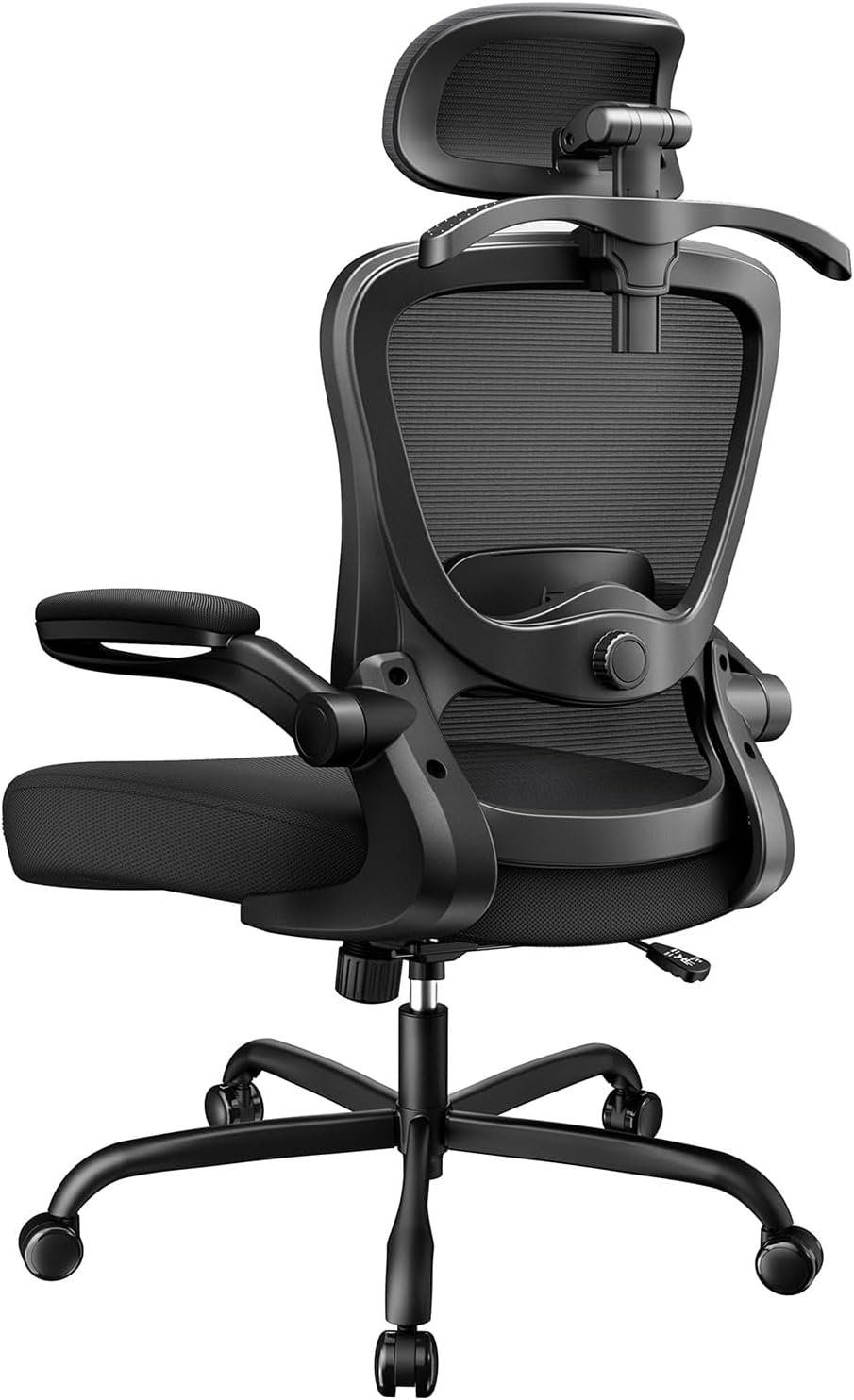 Marsail Ergonomic Office Chair: Gaming Chair with 3D Lumbar Support, 3D Headrest, Flip-up Armrests, Swivel Task Chair with 90-120° Tilt Lock, Thick Cushion (Ink Black)