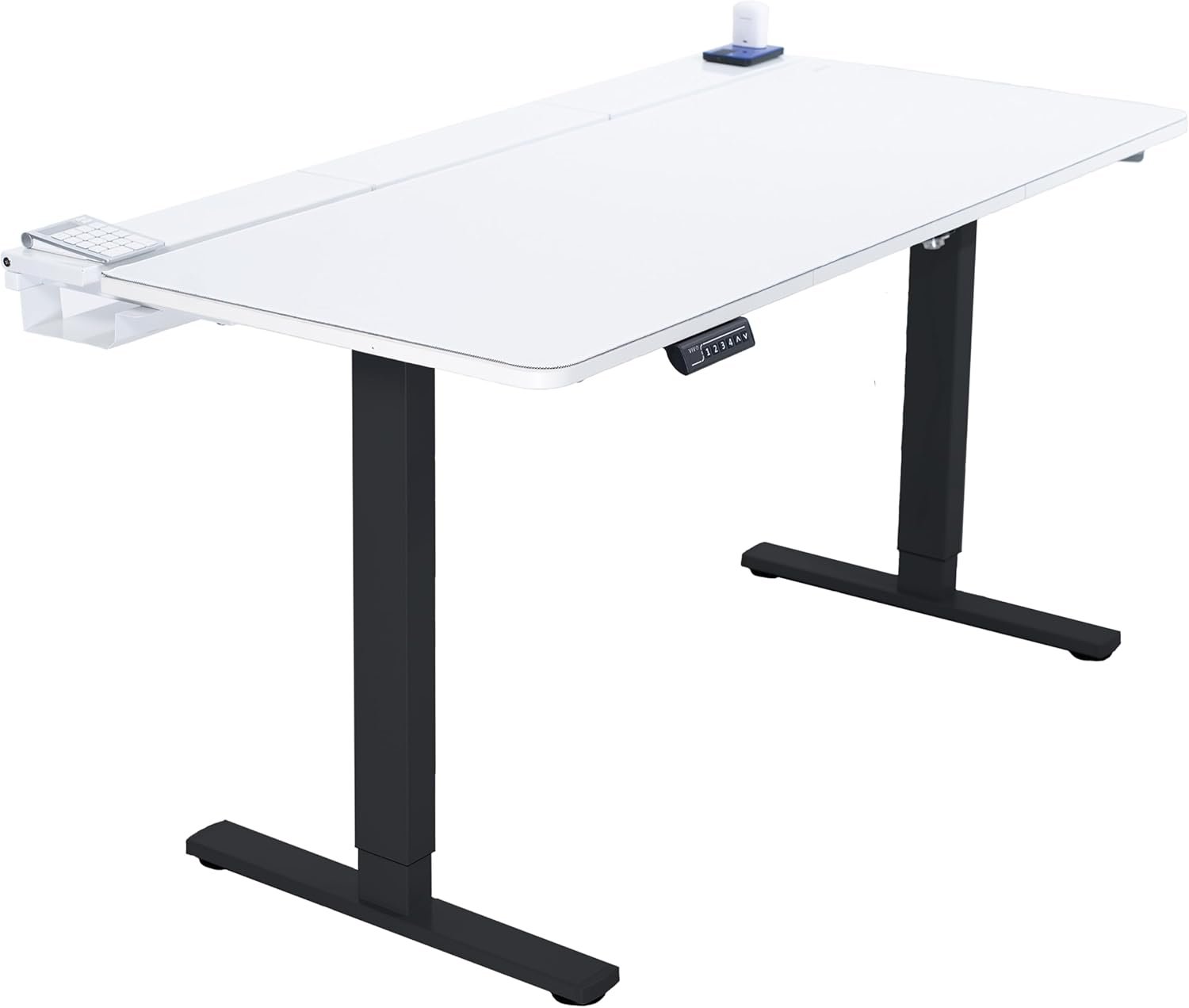 VIVO Electric 60 x 30 in Standing Adjustable Gaming Desk with Hidden Cable Trays, Full-Size Mouse Pad, White Top Black Frame, DESK-KIT-1B6-P3W