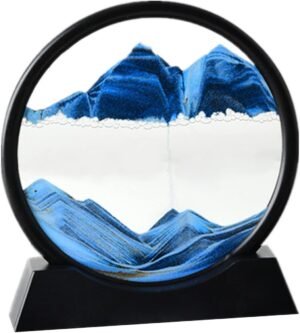 ANXUS Moving Sand Art Picture in Motion Round Glass 3D Deep Sea Sandscape Display Flowing Sand Frame, Sensory Relaxing Desktop Home Office Work Desk Decor (7″, Blue)