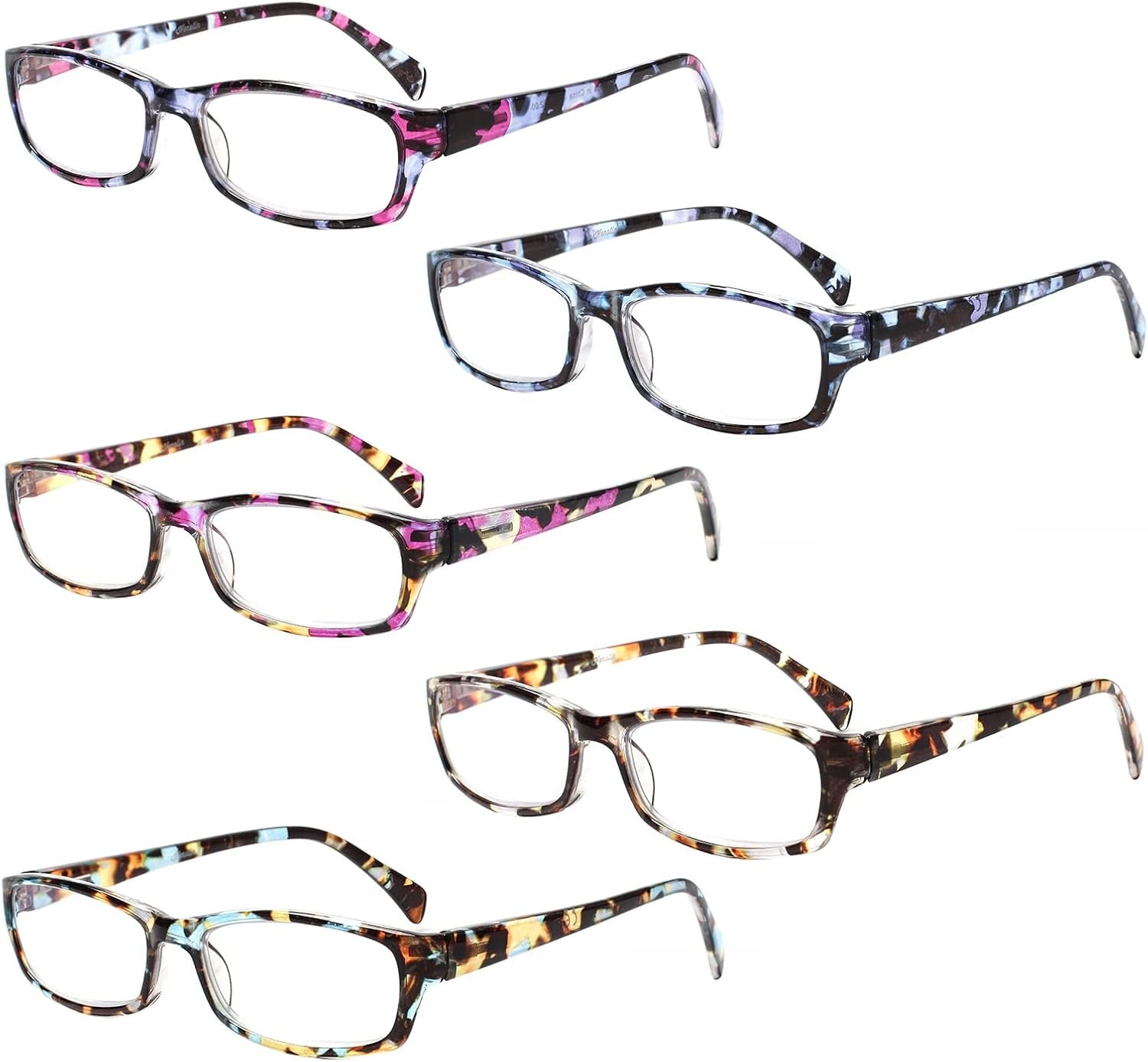Henotin 5-Pack Reading Glasses Blue Light Blocking Anti Eyestrain Computer Reading Glasses for Women and Men Readers