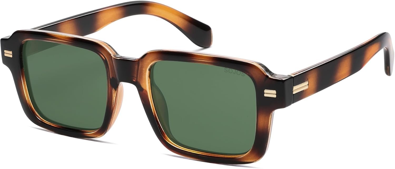 SOJOS Trendy Square Polarized Sunglasses for Women Men, 70s 80s Retro Vintage Rectangle Shades SJ2345