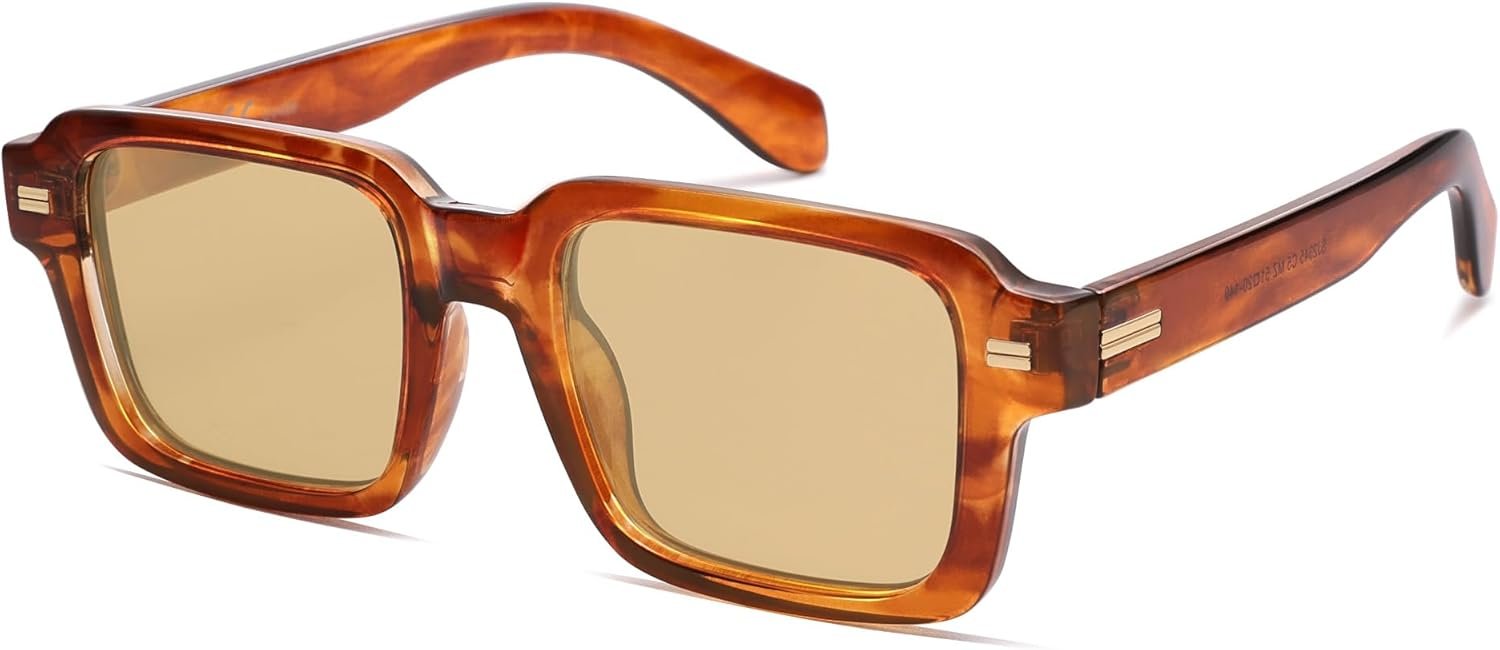 SOJOS Trendy Square Polarized Sunglasses for Women Men, 70s 80s Retro Vintage Rectangle Shades SJ2345
