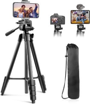 Sensyne 64″ Camera Tripod Stand, Versatile Phone & iPad Tripod with Wireless Remote and 2-in-1 Phone Holder for Selfie/Video Recording/Photo/Live Stream/Vlog