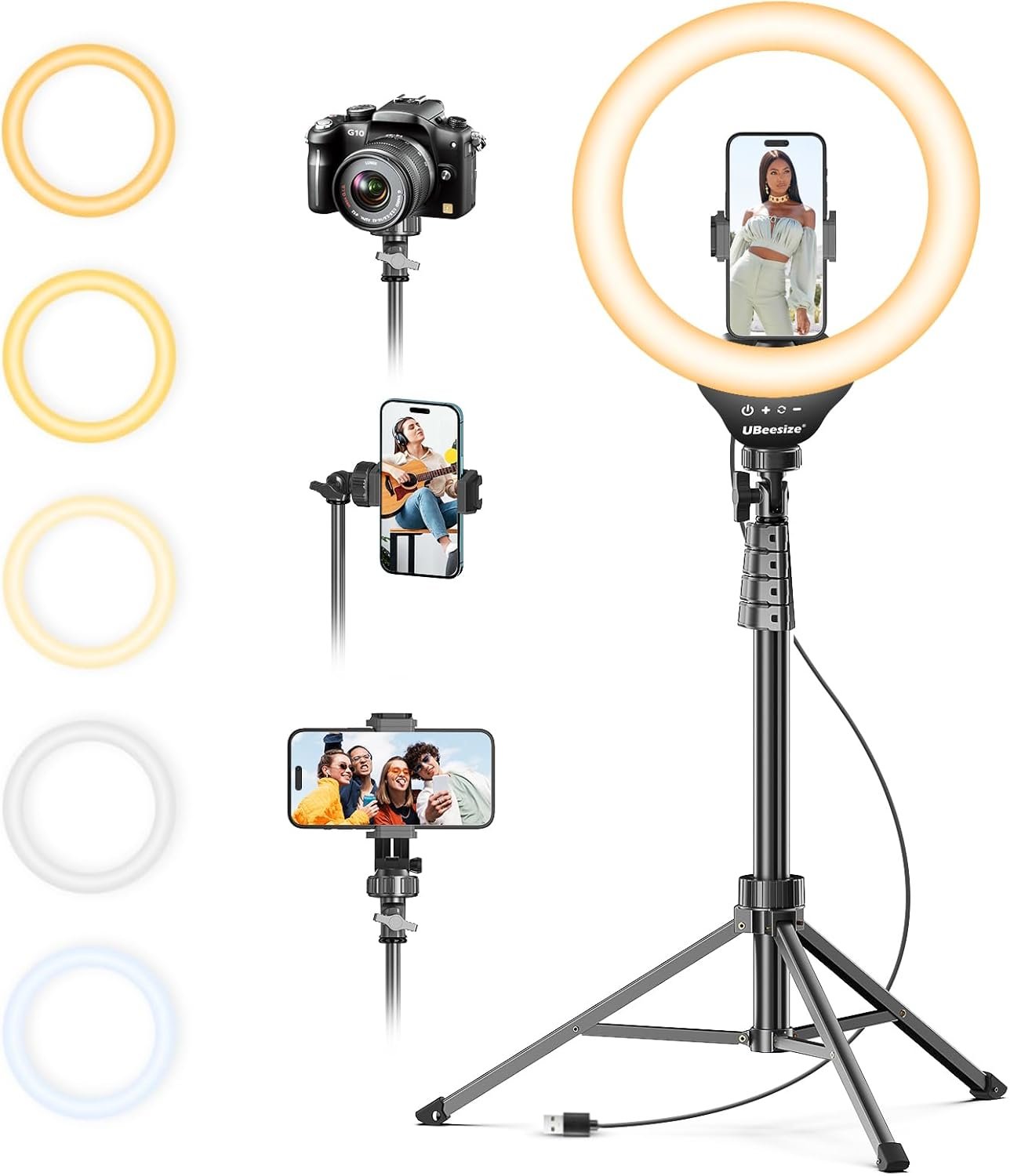 UBeesize 12” Selfie Ring Light with 62’’ Tripod Stand for Video Recording, Live Streaming(YouTube, Instagram, TIK Tok), Compatible with Phones, Cameras and Webcams