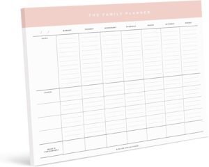 Bliss Collections Family Planner with 50 Undated 8.5 x 11 Tear-Off Sheets – Simple Pink Daily and Weekly Calendar for Planning and Organizing Family Activities, Appointments, Tasks, Chores and Meals