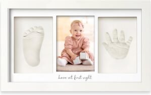 Baby Hand and Footprint Kit – Clay Handprint Keepsake Frame, Newborn Nursery Picture Frame, Personalized New Mom Gifts for Baby Shower & Registry (Alpine White)