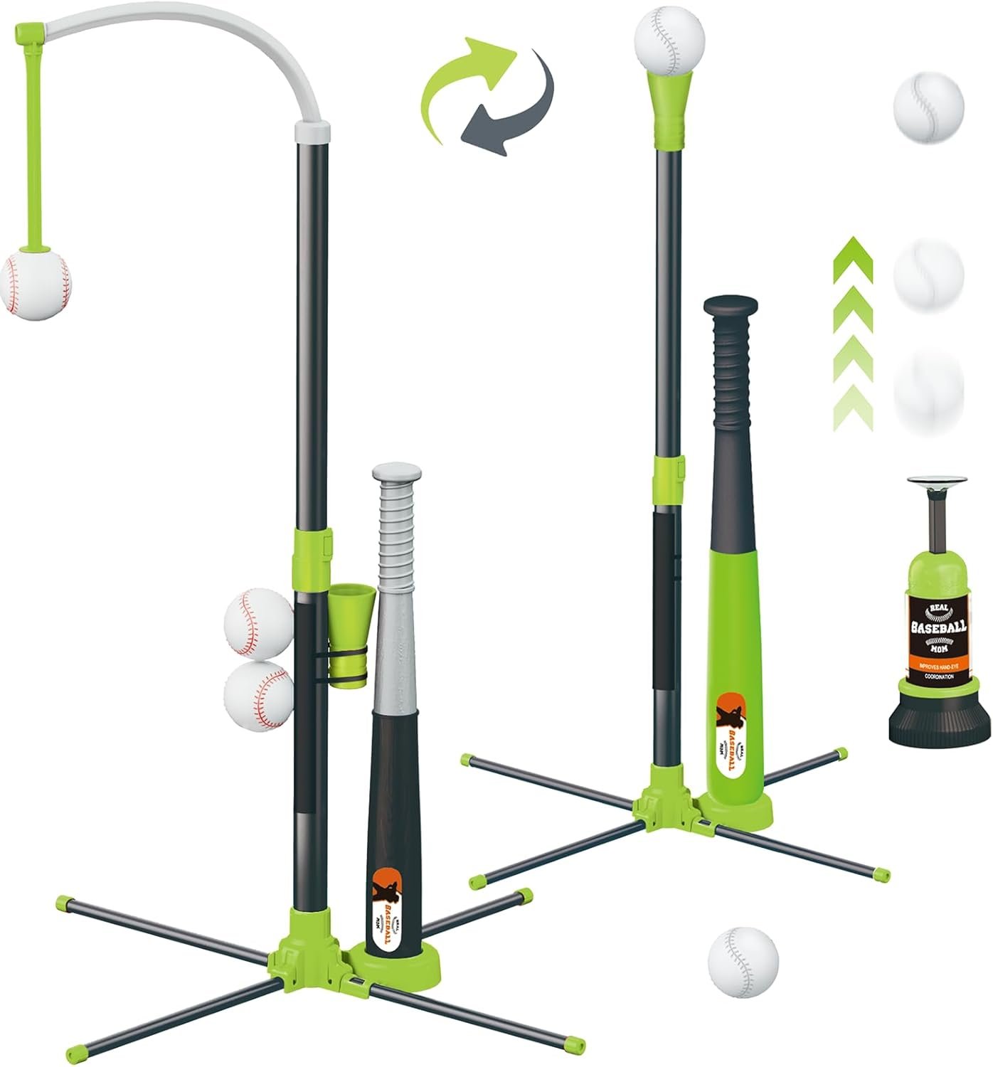 3-in-1 T Ball Set for Kids, Adjustable Height Hanging Baseball Batting Tee Set with 2 Bats, Teeball Hitting Stand, Ball Launcher for Toddlers, Sport Toys Outdoor/Indoor for Boys Girls