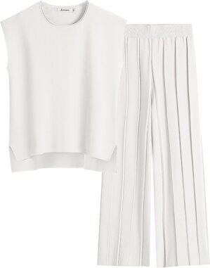 ANRABESS Women 2 Piece Lounge Sets Summer Casual Knit Sweater Vest Pant Set Beach Vacation Airport Outfits Clothes