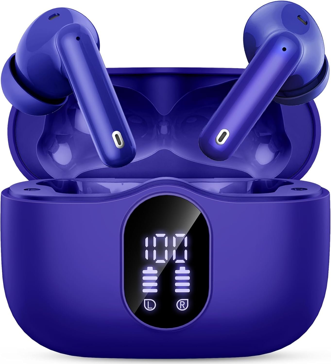 Wireless Earbuds, Bluetooth 5.4 Headphones Bass Stereo, Ear Buds with Noise Cancelling Mic LED Display, IP7 Waterproof in Ear Earphones, 36H Playtime for Laptop Pad Phones Sports Workout, Dark Blue