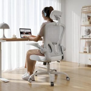 Office Chair Ergonomic Desk Chair, 330LBS Capacity, High Back Computer Chair for Long Hours Comfortable, Rolling Swivel Executive Task Chair for Home Office with Flip-up Armrests, Grey