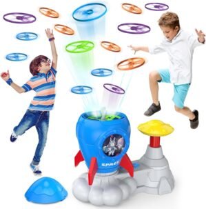 Outdoor Toys for Kids Ages 3-8: Flying Disc Launcher Toy Chasing Games – Summer Outside Yard Activities Chasing Toy for Toddlers Ages 3 4 5 6 7 8 Backyard Games Birthday Gift for Boys Girls, Blue