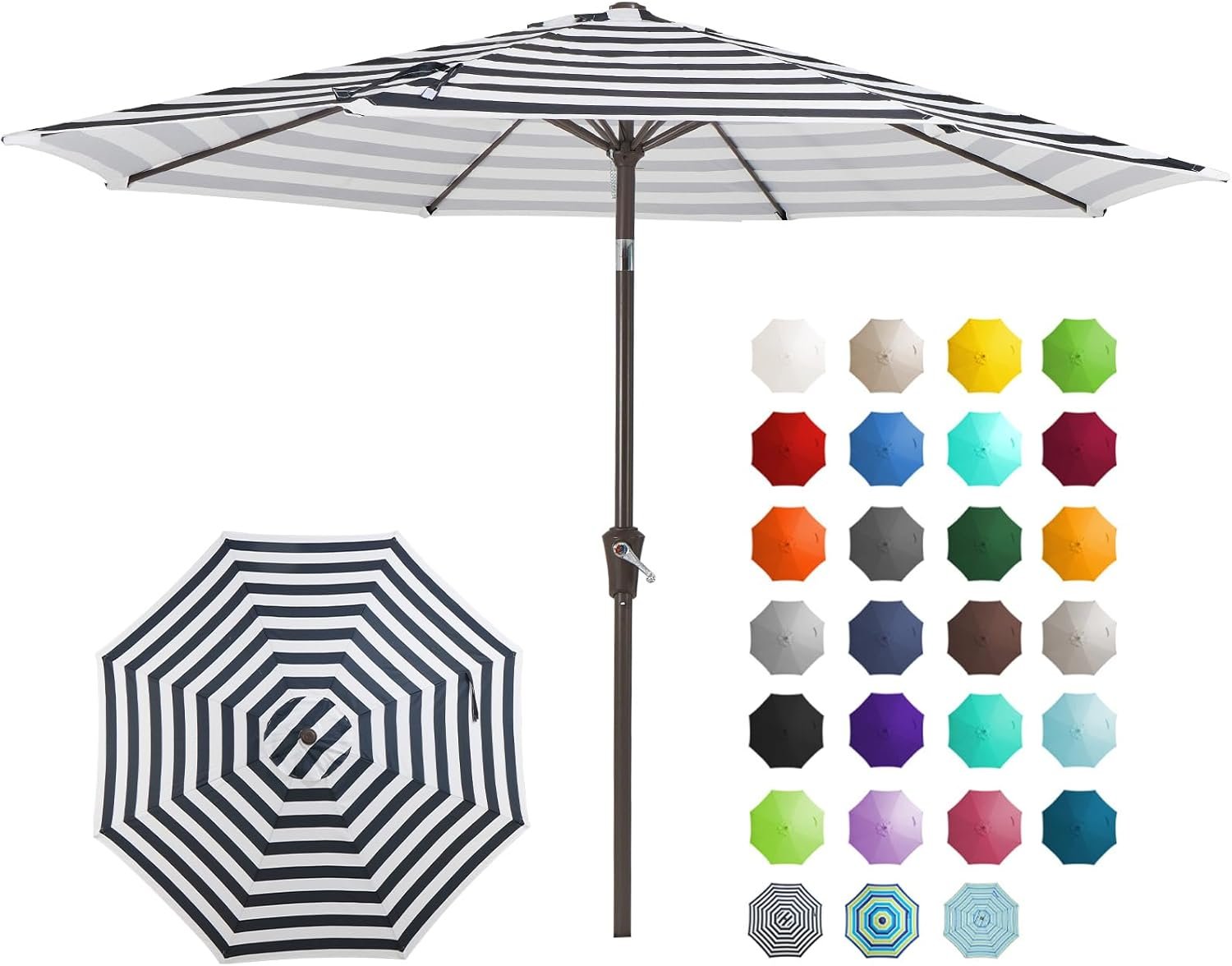 JEAREY 9FT Outdoor Patio Umbrella Outdoor Table Umbrella with Push Button Tilt and Crank, Market Umbrella 8 Sturdy Ribs UV Protection Waterproof for Garden, Deck, Backyard, Pool (Black & White Stripe)
