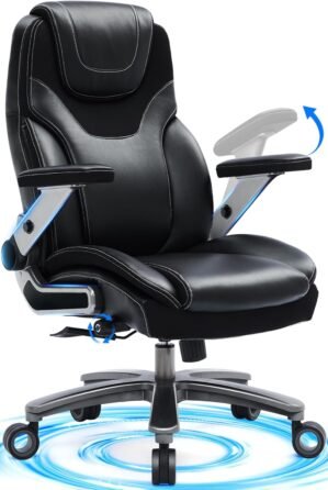 Big and Tall Office Chair with 5D Adjustable Arms, 600lbs Fabric and PU Leather Ergonomic Executive Office Chair with Adjustable Lumbar Support, Heavy Duty Managerial Chair