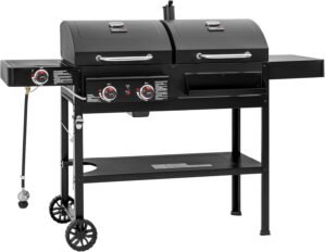 Royal Gourmet ZH3005 2 Burner Propane Gas and Charcoal Combo Grill with Side Burner & Porcelain-enameled Cast Iron Grates, Dual Fuel BBQ Combo Grill for Outdoor Cooking, Black
