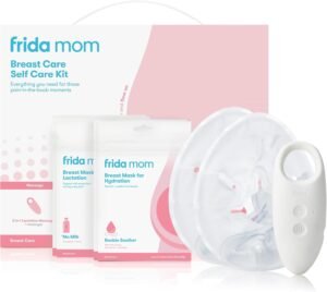 Frida Mom Breastfeeding Essentials Kit for Lactation Support and Nipple Relief, Includes Lactation Massager, Heating Pads, and Masks for Hydration and Milk Flow (9pc Set)