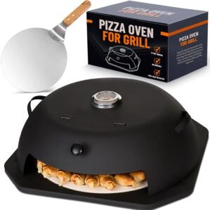 HeatGuard Pro Geras Pizza Oven for Grill – Grill Top Pizza Oven For Outdoor Camping – Pizza Stone, Pizza Peel Kit – Portable Backyard BBQ Pizzas Maker Charcoal, Pellet, Propane Gas Wood Attachment