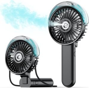 SWEETFULL Portable Misting Fan – 180° Foldable Handheld Personal Fan with Mist Spray, 3 Speeds, 30ml Water Tank, USB Rechargeable for Travel, Outdoors, Makeup, Camping, Home, and Office Use