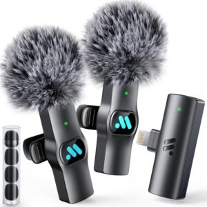 2pcs Lavalier Wireless Microphone for iPhone iPad Video Recording,Mini Microphone for Game Live Streaming,Interviews,YouTube,TikTok,Vlog(Not Applicable for iPhone USB-C Interface)