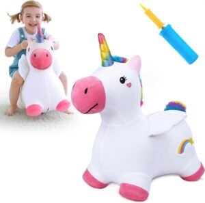 iPlay, iLearn Bouncy Pals Hopping Unicorn Horse, Toddler Girl Inflatable Bouncing Animal Hopper Toy, Outdoor Indoor Plush Ride on Bouncer, Baby Birthday Gift 18 Month 2 3 4 Year Old Kid – Unicorn