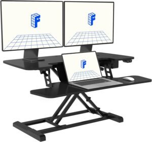 FLEXISPOT Electric Standing Desk Converter 36″ Wide Motorized Stand up Riser for Monitor and Laptop, Black Height Adjustable Workstation for Home Office