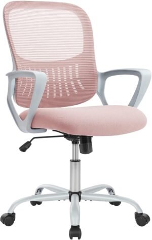 Home Office Computer Desk Chair, Ergonomic Mid-Back Mesh Swivel Rolling Work with Wheels, Comfortable Lumbar Support, Comfy Arms, Bedroom, Study, Dorm, Student, Adults