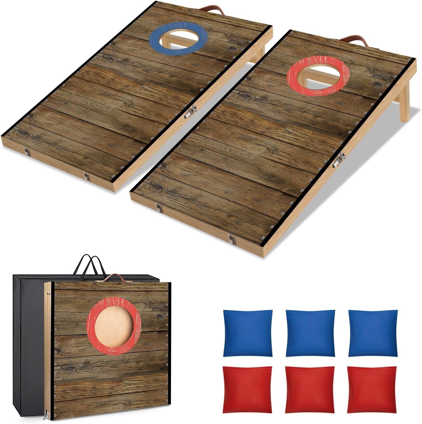 Portable Cornhole Board Set 2 ft x 1 ft or 10.16×5.04 inch Cornhole Set with 6 Bean Bags Foldable Cornhole Game for Kids and Adult Indoor or Outdoor Backyard Corn Hole Toss Games