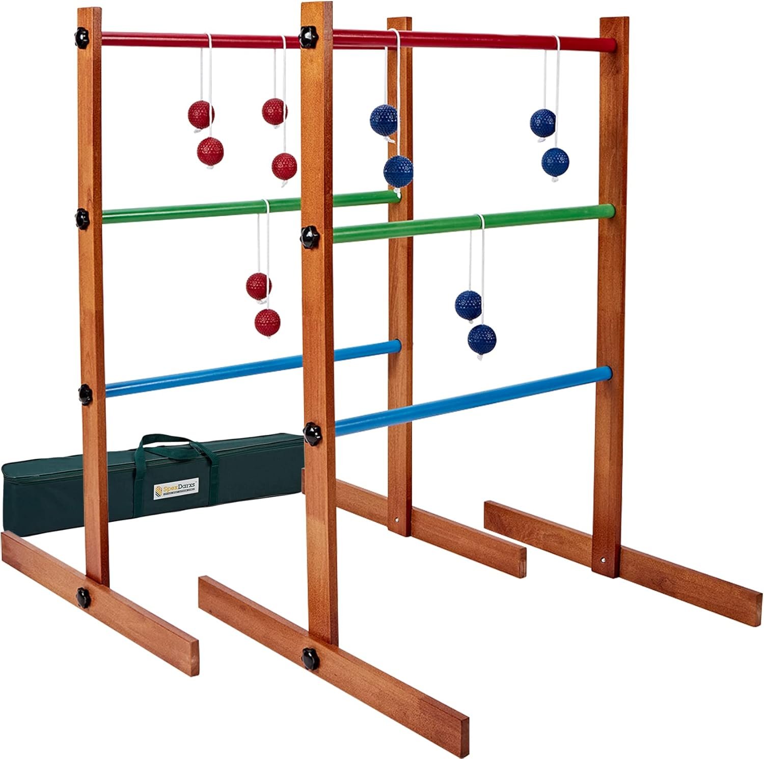 Ladder Toss Outdoor Game, Wooden Golf Tossing Set with 6 Ball Bolas & Carrying Bag, Lawn Backyard Games for Teenager & Adult & Family