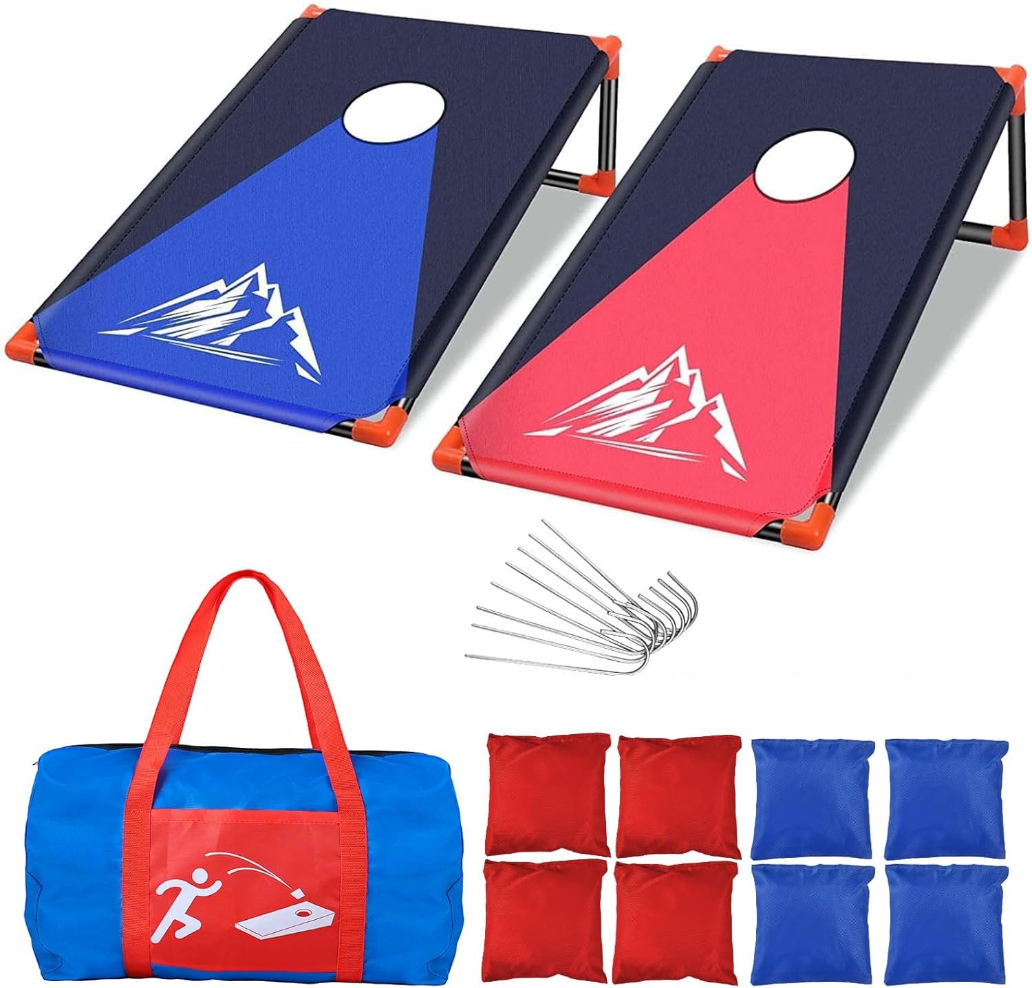 NZQXJXZ 3×2 ft Portable Cornhole Board Set Indoor Outdoor with 8 Bean Bags and Carrying Bag Cornhole Game for Kids Adult, Backyard, Lawn, Beach Camping Corn Hole Toss Game Set (Red and Blue)