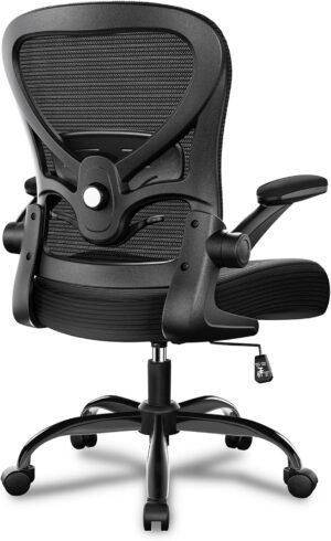 Ergonomic Office Chair, Breathable Mesh Computer Desk Chair with Adjustable Lumbar Support, Swivel with Flip-up Armrests, 350LBS Capacity – Design for Home/Offices – Black