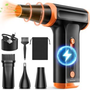 Compressed Air Duster-Stepless Adjustable 110,000RPM Electric Cleaner for Keyboard, PC Cleaning, Rechargeable Cordless Jet Dry Blower Replace Canned Air Compressed Air Cans – Orange