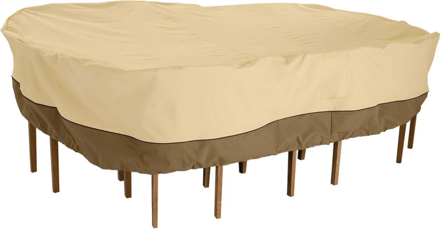 Classic Accessories Veranda Water-Resistant 128 Inch Rectangular/Oval Patio Table & Chair Set Cover, Outdoor Table Cover