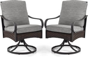 EROMMY Patio Dining Chairs Set of 2, Outdoor Swivel Rocker Patio Chairs with Cushion, Wicker Patio Chairs for Garden, Backyard, Balcony, Grey