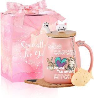 Funny Cancer Cat Mug Cancer Care Gifts For Women Get Well Gifts for Women After Surgery Breast Cancer Gifts for Woman Cute Cat Tea Cup Thinking of You Gifts for Women Feel Better Gifts for Women