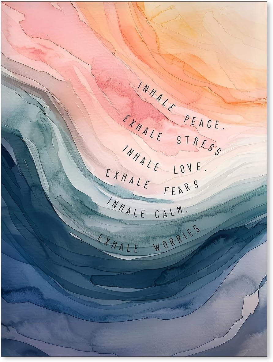 Mental Health Poster Inhale Exhale Meditation Wall Art Vintage Abstract Watercolor Canvas Prints for Therapy Office Calming Corner Wall Decor 12×16 inch Unframed