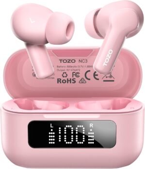 TOZO Hybrid Active Noise Cancelling Wireless Earbuds with 6 Mics AI Clear Call Ear Buds 55H Playtime with LED Display 32 Preset EQs via APP Bluetooth 5.3 IPX8 Waterproof in Ear Headphones