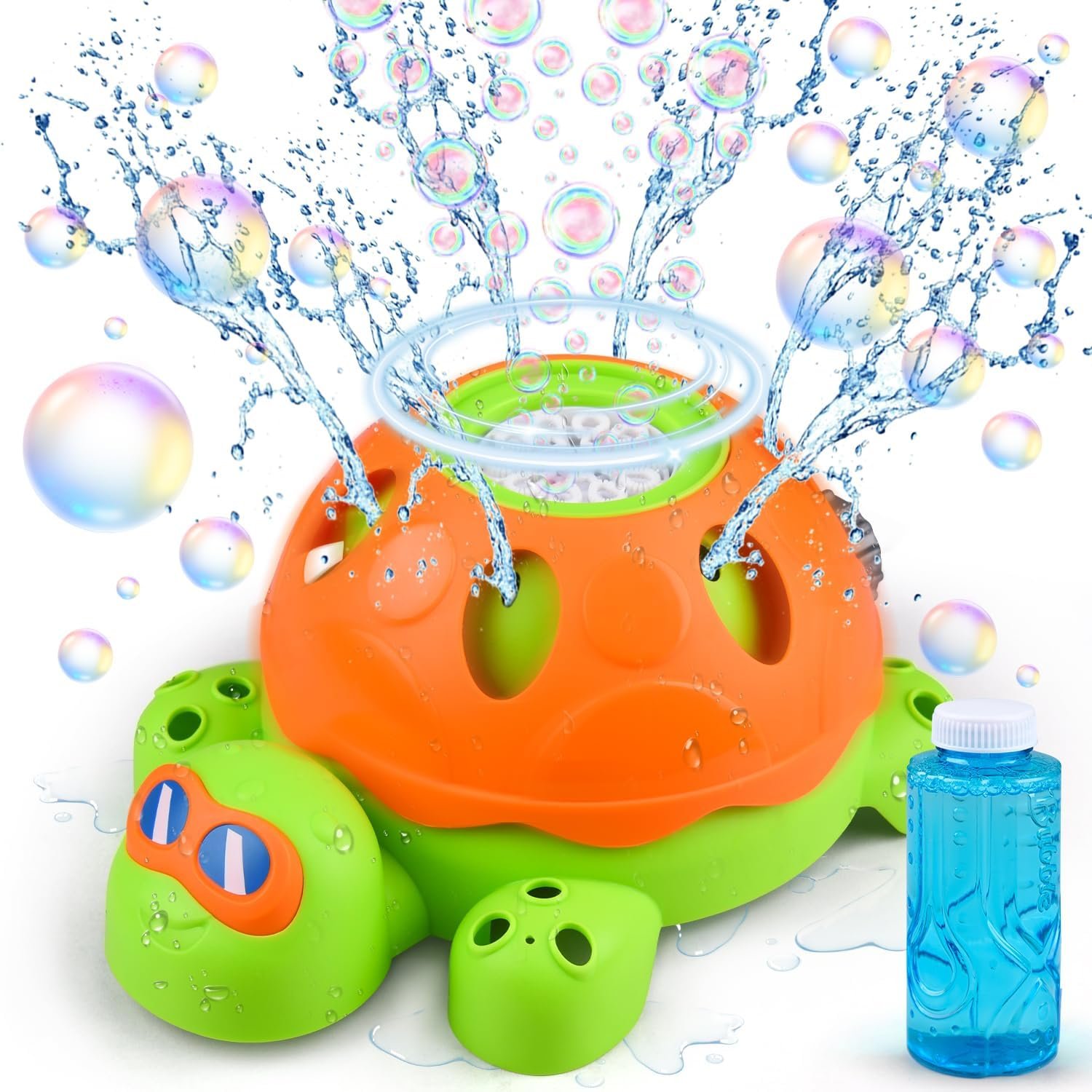 2 in 1 Sprinkler for Kids Summer Toys, Spinning Turtle & Bubble Machine Water Toys Toddler Outdoor Toys Backyard Games Splashing Fun Outside Toys Kids Sprinkler Gifts for Boys Girls