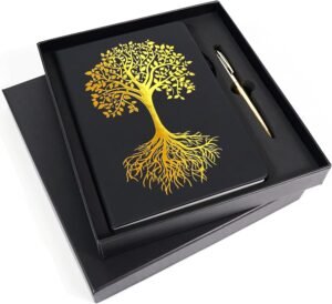 Veway Tree of Life Journal and Pen Gift Set – Vegan Leather Journal with Pen – Professional Diary for Women or Men – A5 Hardcover Fancy Notebook Gift Set – Index & 224 Lined Pages