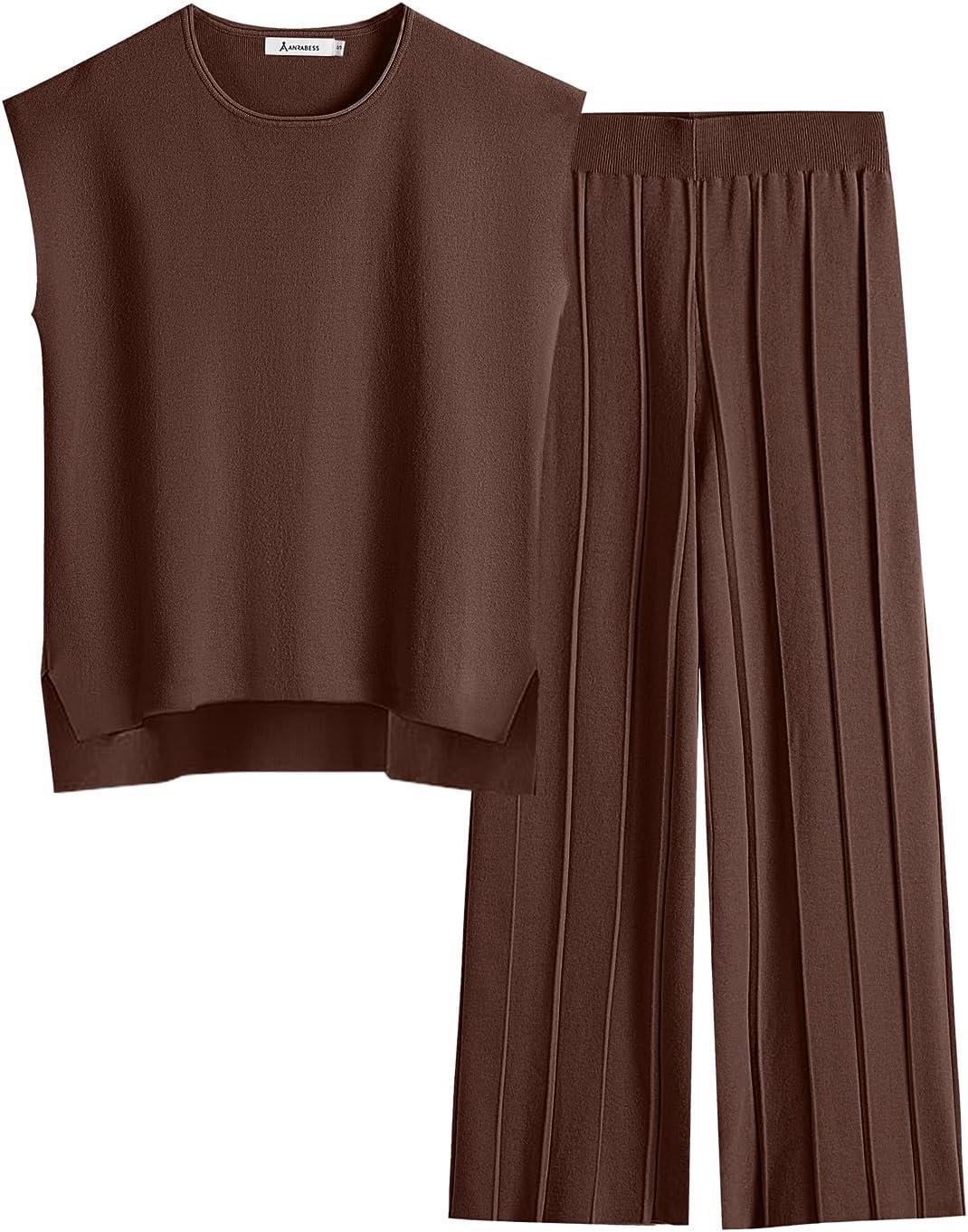 ANRABESS Women 2 Piece Lounge Sets Summer Casual Knit Sweater Vest Pant Set Beach Vacation Airport Outfits Clothes