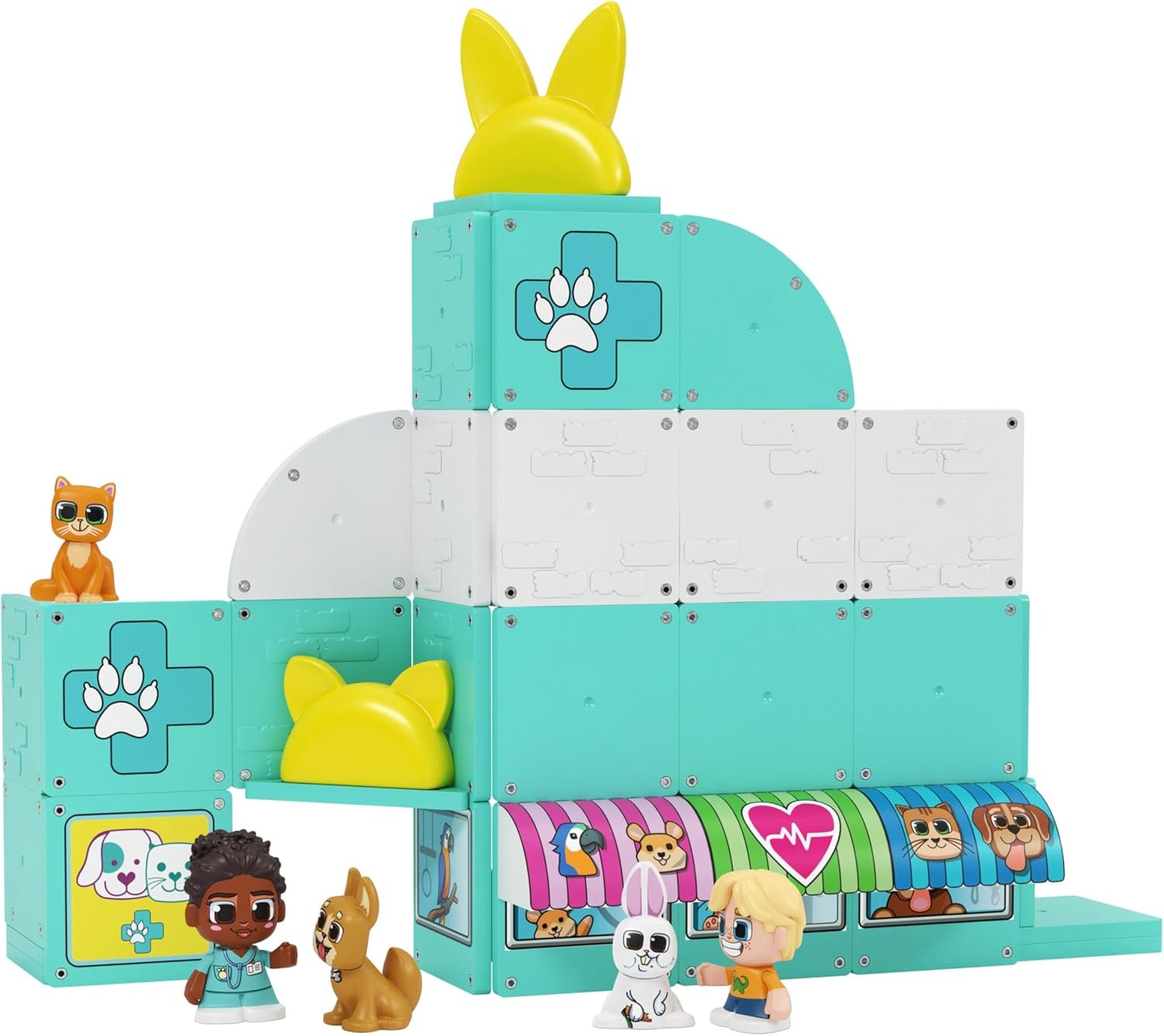 Tile Town Pet Vet Magnetic Tiles Construction Building Playset + Figures, Kids 3-6+, New Action Tiles for Action Play, Realistic Builds, Creative Toy, Great Gift for Boys & Girls