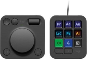 Logitech MX Creative Console, 9 Customizable LCD Keys, Stream Deck Accessories, Control Dial for Graphic Design, Adobe, Zoom, Spotify – Graphite, 3-Month Adobe Creative Cloud Membership