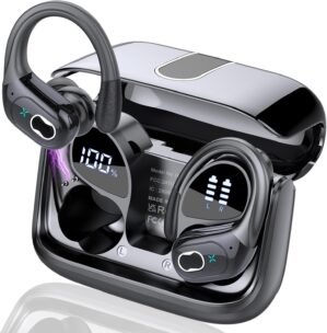 Wireless Earbuds 75hrs Bluetooth 5.4 Headphone Sport, 2025 Bluetooth Earbuds Stereo Deep Bass Over Ear Bud with Earhooks, ENC Noise Cancelling Mic, IPX7 Waterproof Earphone for Workout/Running