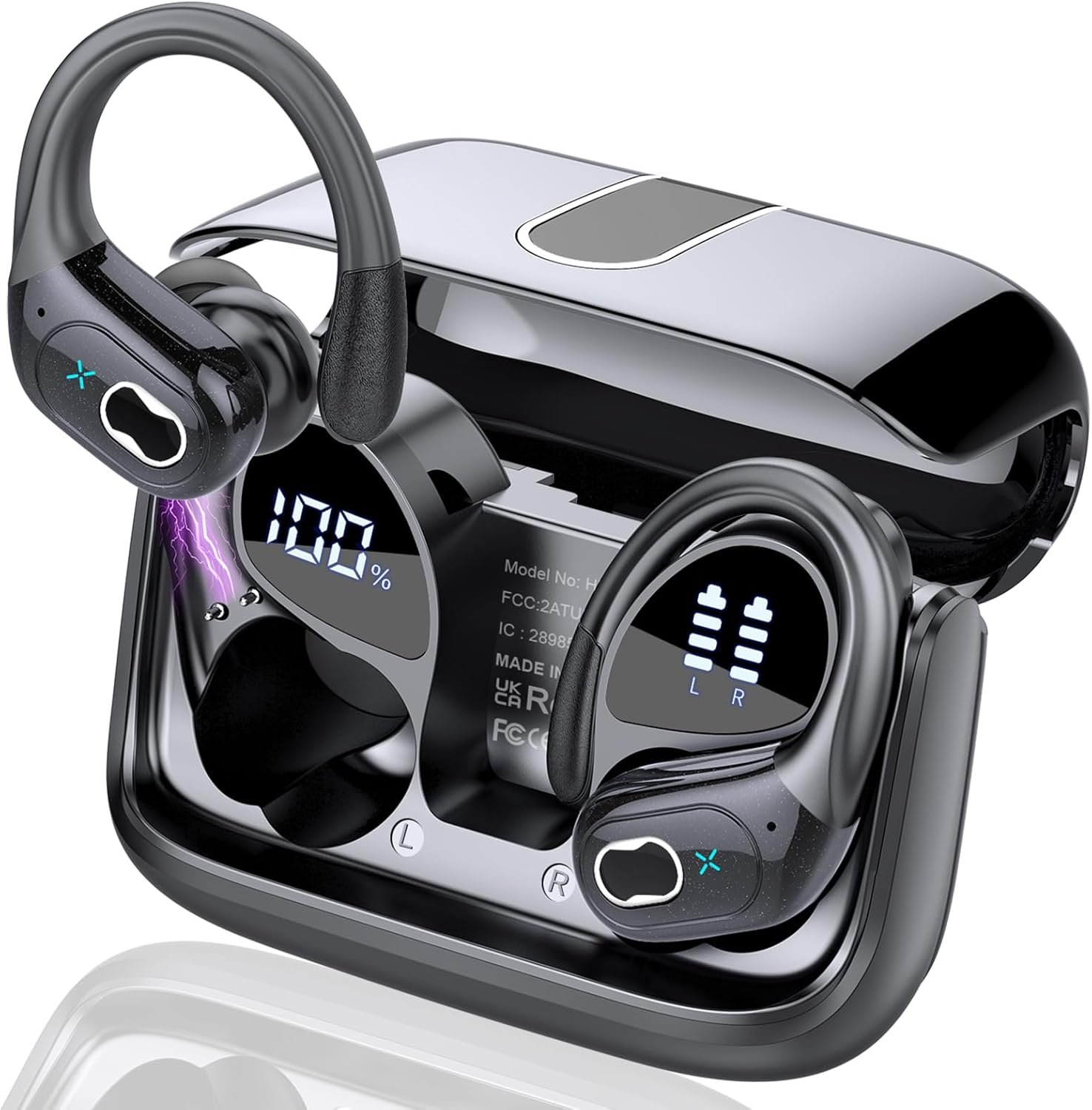 Wireless Earbuds 75hrs Bluetooth 5.4 Headphone Sport, 2025 Bluetooth Earbuds Stereo Deep Bass Over Ear Bud with Earhooks, ENC Noise Cancelling Mic, IPX7 Waterproof Earphone for Workout/Running