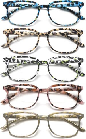 5 Pack Reading Glasses Blue Light Blocking for Women,Computer Readers with Spring Hinge