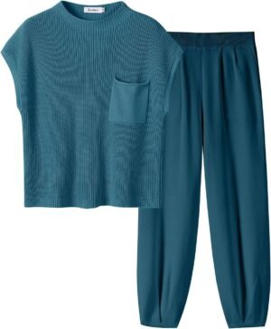ANRABESS Women’s Two Piece Outfits Knit Sweater Vest Crop Top Pants Lounge Matching Tracksuit Sweatsuit Travel Clothes Sets