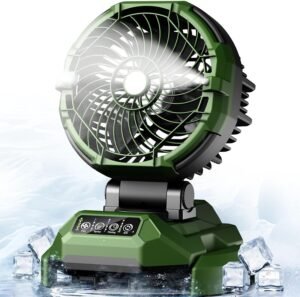 Portable Misting Fan 150°Oscillating,30000mAh Rechargeable Battery Powered,4 Strong Winds&4 Spray Mister,Cooling Fan for Outdoor,Camping,Adjustable Base for 10-13in Bucket(No Bucket Included)