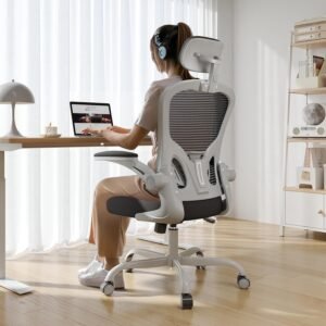 Office Chair Ergonomic Desk Chair, 330LBS Capacity, High Back Computer Chair for Long Hours Comfortable, Rolling Swivel Executive Task Chair for Home Office with Flip-up Armrests, Grey Black