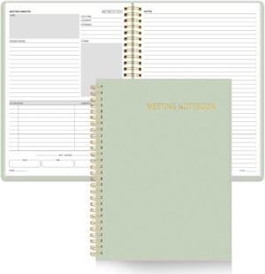 SUNEE Half Meeting Half Note – 7.5″x10″ Professional Notebooks for Work – 160 Pages, B5 Size Project Planner, Spiral Meeting Agenda/Minutes Organizer for Women Men, Note Taking, Office & Business