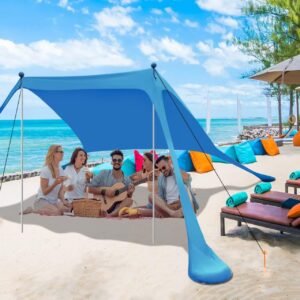 Beach Canopy Beach Tent Pop Up Shade 7.5X7.5 FT Portable Sun Shelter Extra Windproof Rope Stable Sun Protection with Carry Bag Easy Set Up for Family Outdoor Camping Fishing Backyard Picnics